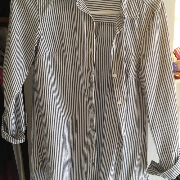 Blue/white long sleeve button up tunic shirt - Picture 3 of 6